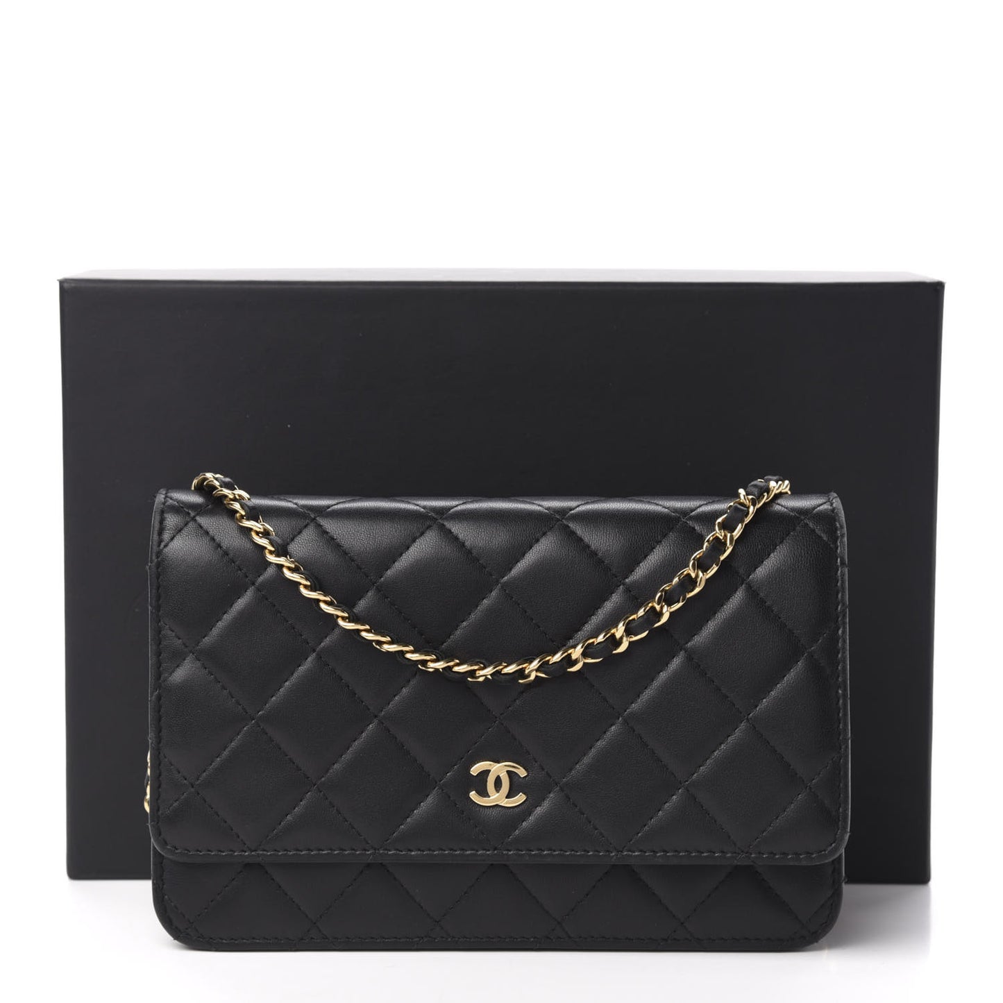 Lambskin Quilted Wallet On Chain WOC Black