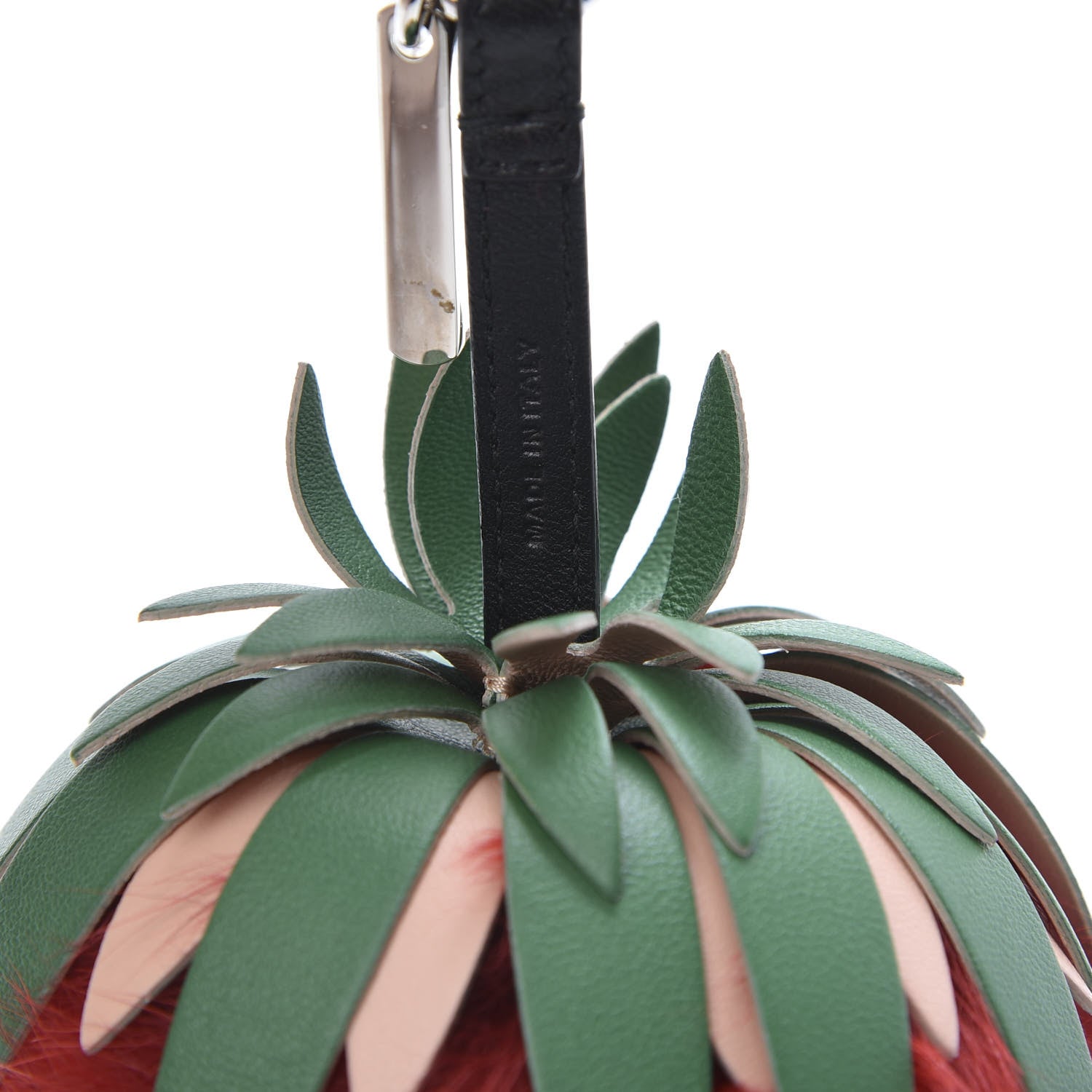 Fendi Fox Rabbit Fur Nappa Pineapple Bag Charm Rosso Cactus Multicolor 4 of 5