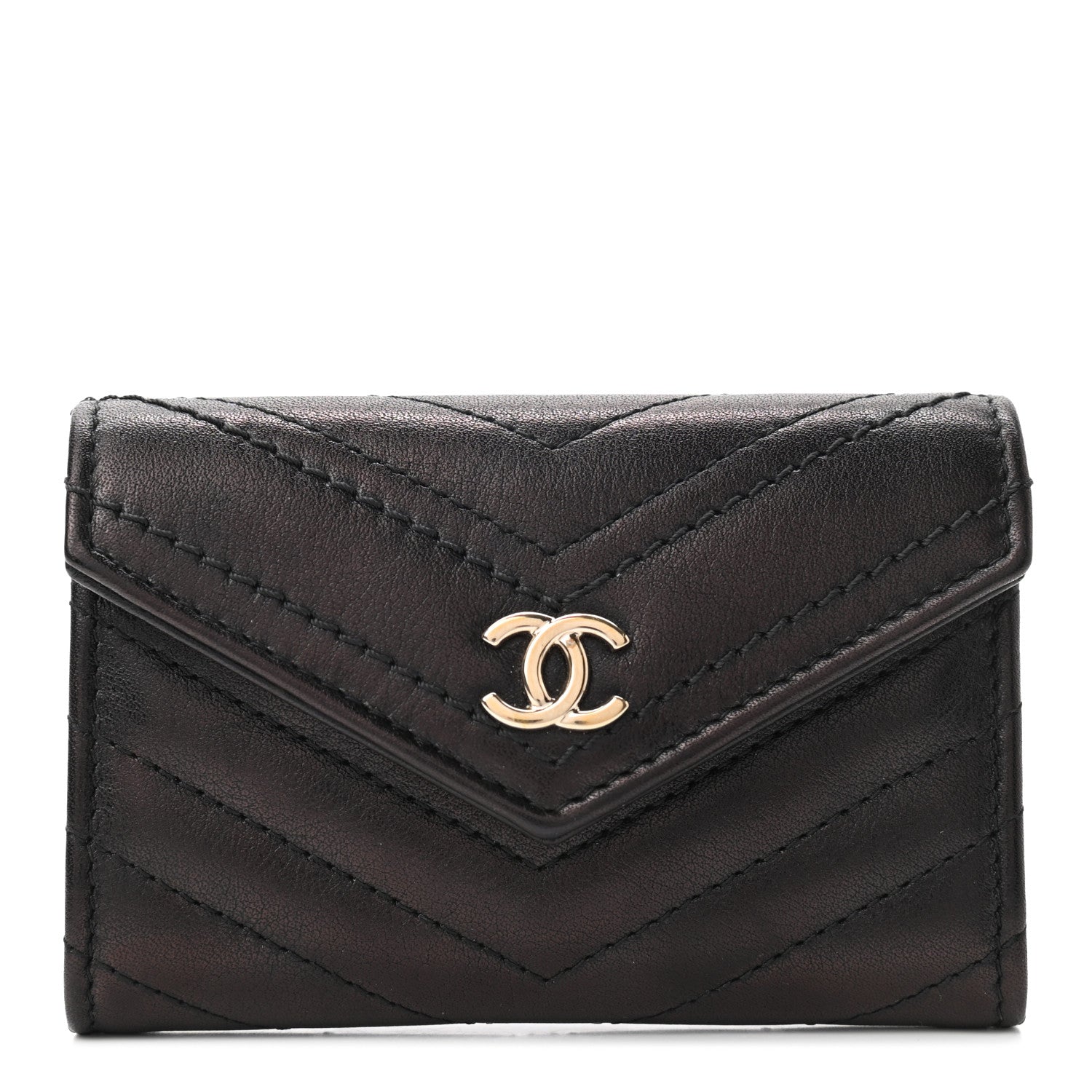 Chanel Calfskin Chevron Quilted Compact Flap Wallet Black 1 of 9