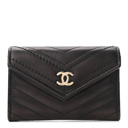Chanel Calfskin Chevron Quilted Compact Flap Wallet Black 1 of 9