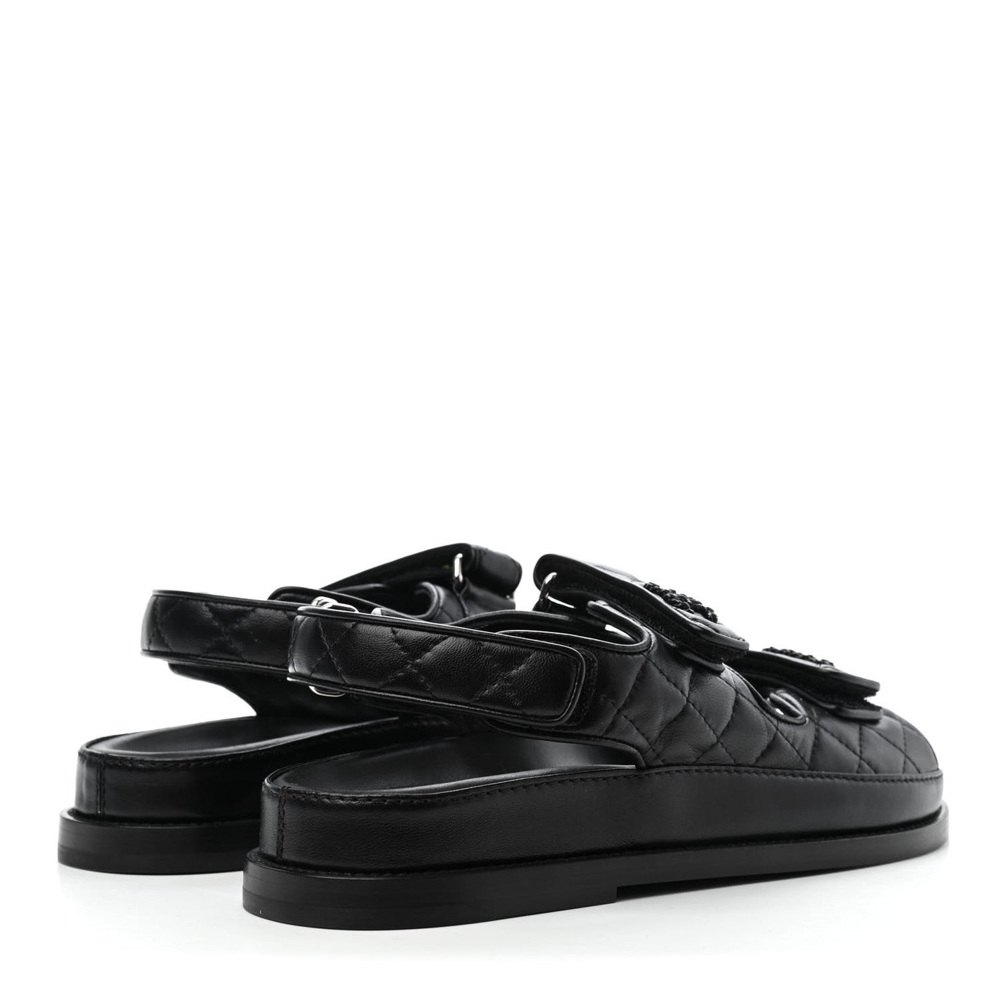 Lambskin Quilted Velcro Dad Sandals 37 So Black