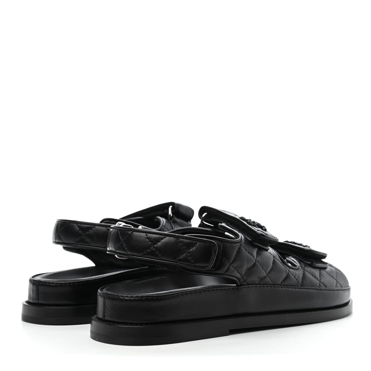 Chanel Lambskin Quilted Velcro Dad Sandals 37 So Black 4 of 4