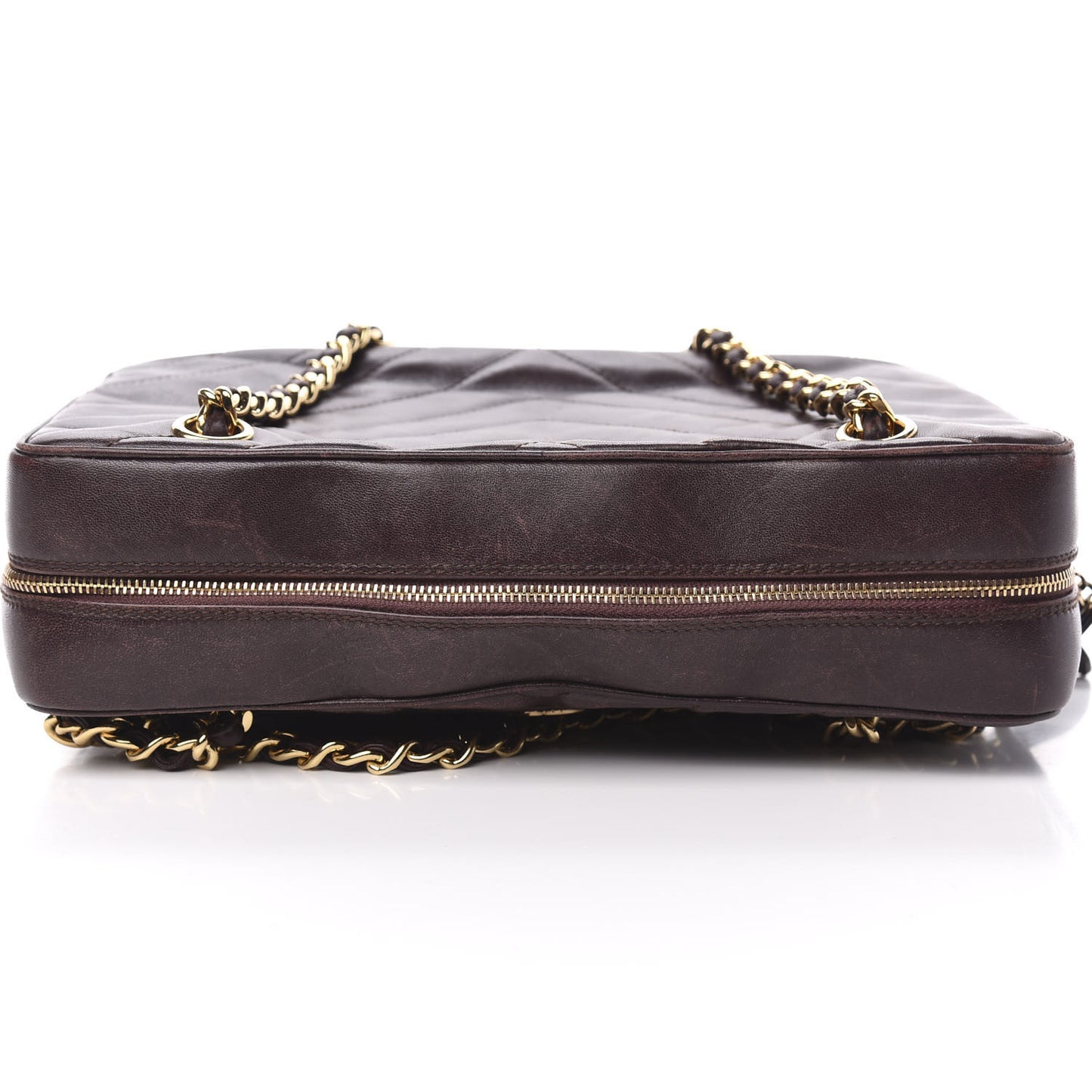 Lambskin Chevron Quilted Camera Case Brown