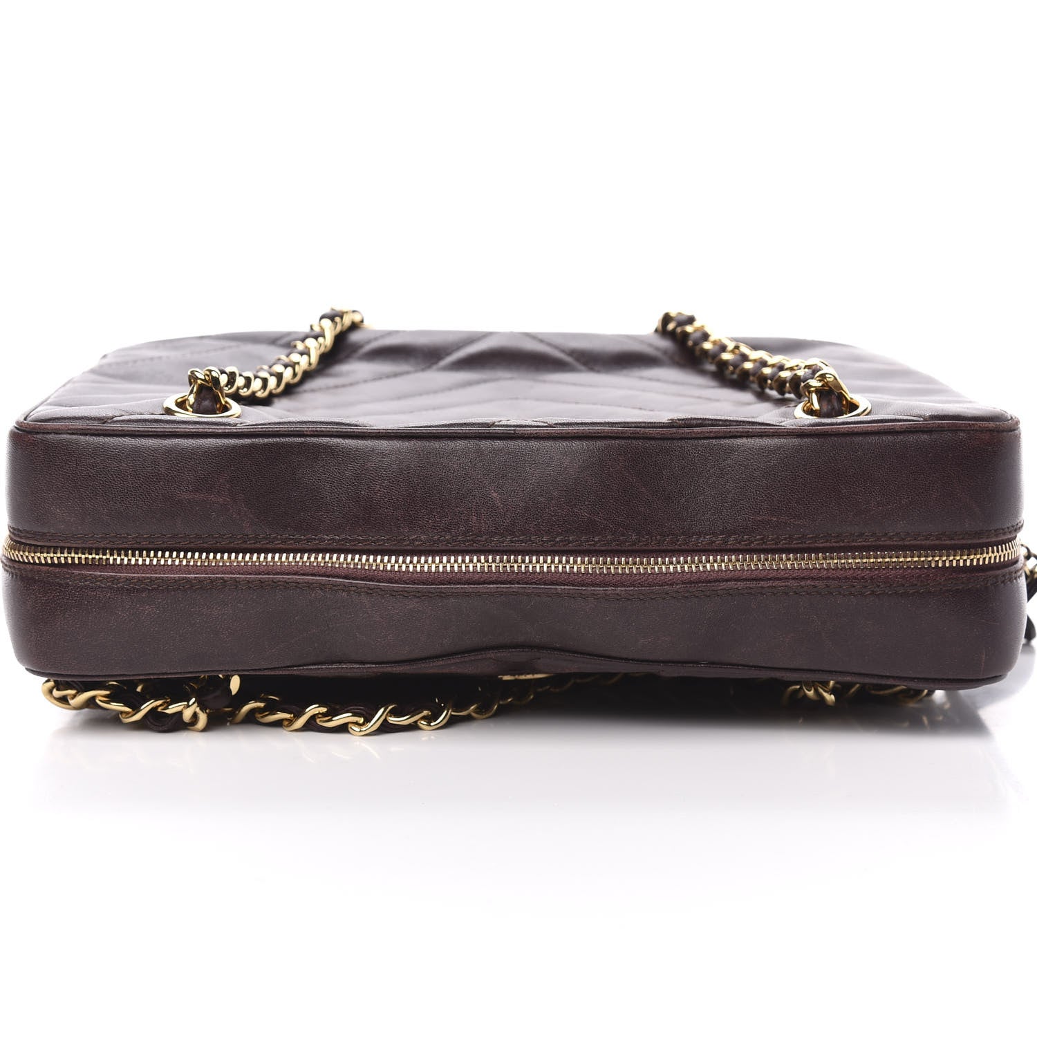 Chanel Lambskin Chevron Quilted Camera Case Brown 9 of 16