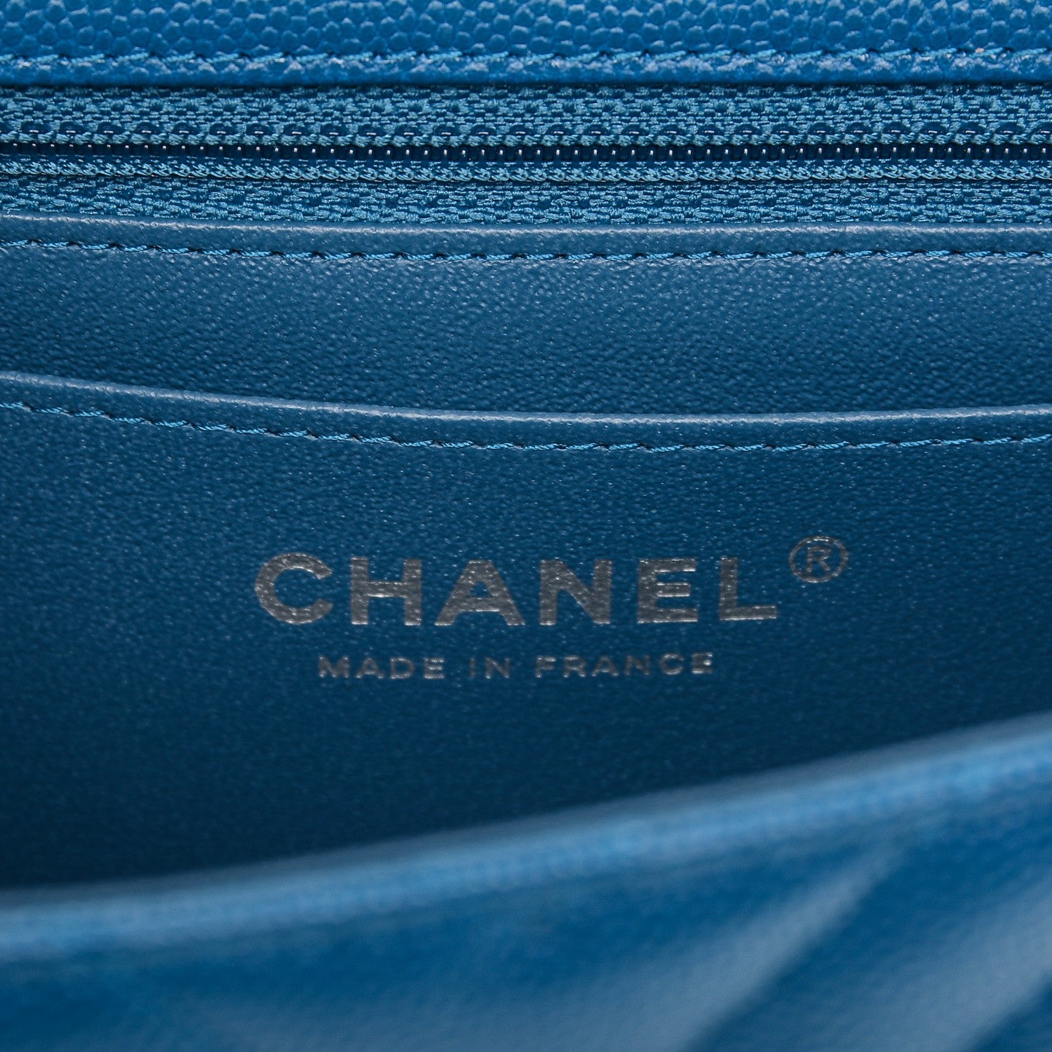 Chanel Caviar Chevron Quilted Mini Rectangular Flap Blue 6 of 7