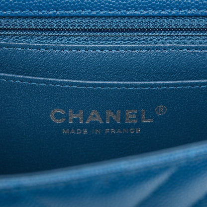 Chanel Caviar Chevron Quilted Mini Rectangular Flap Blue 6 of 7