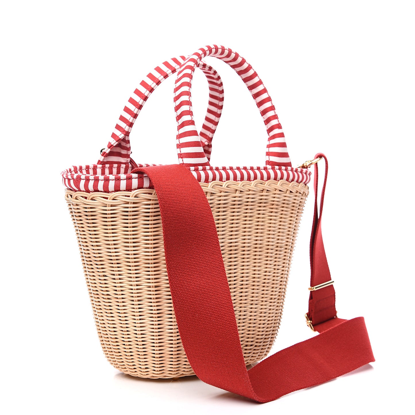 Wicker Canvas Shoulder Bag Naturale Rosso