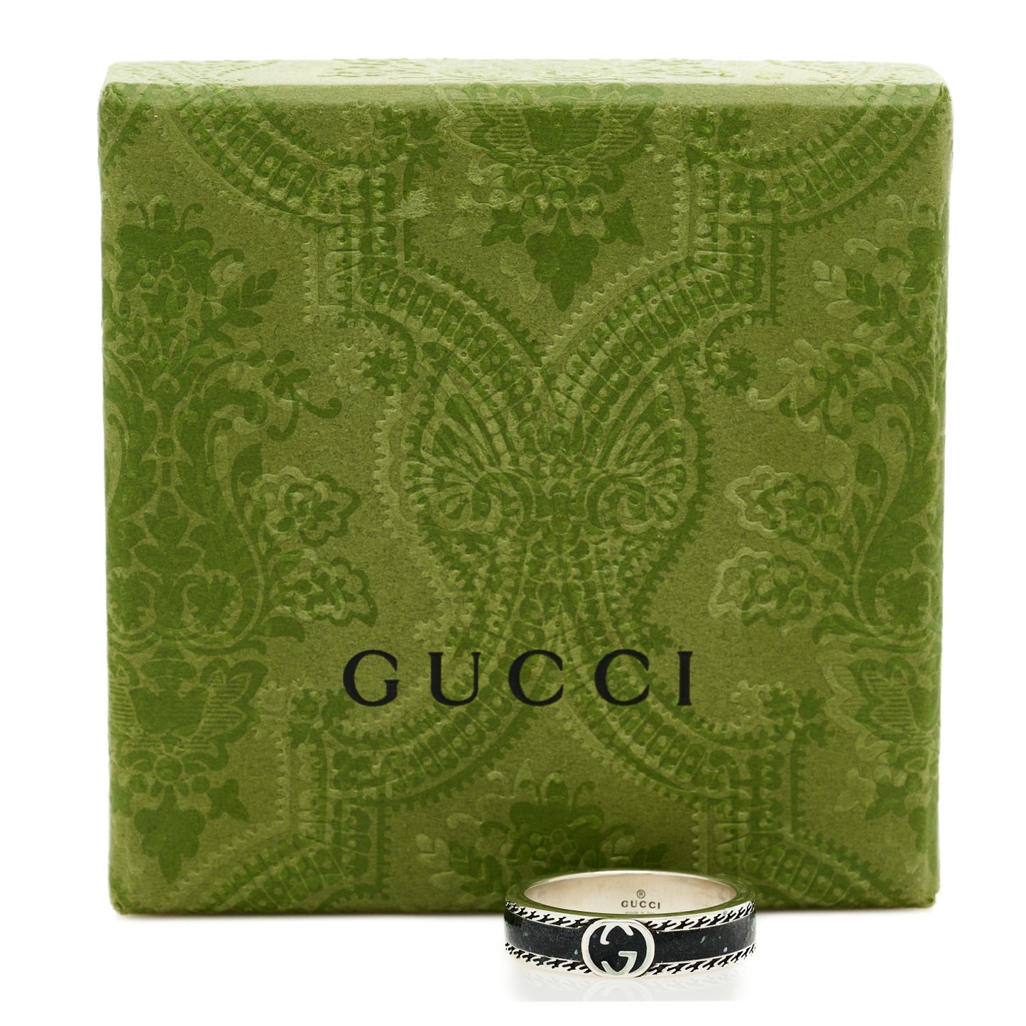 Sterling Silver Enamel Interlocking G Band Ring 65 11 Black