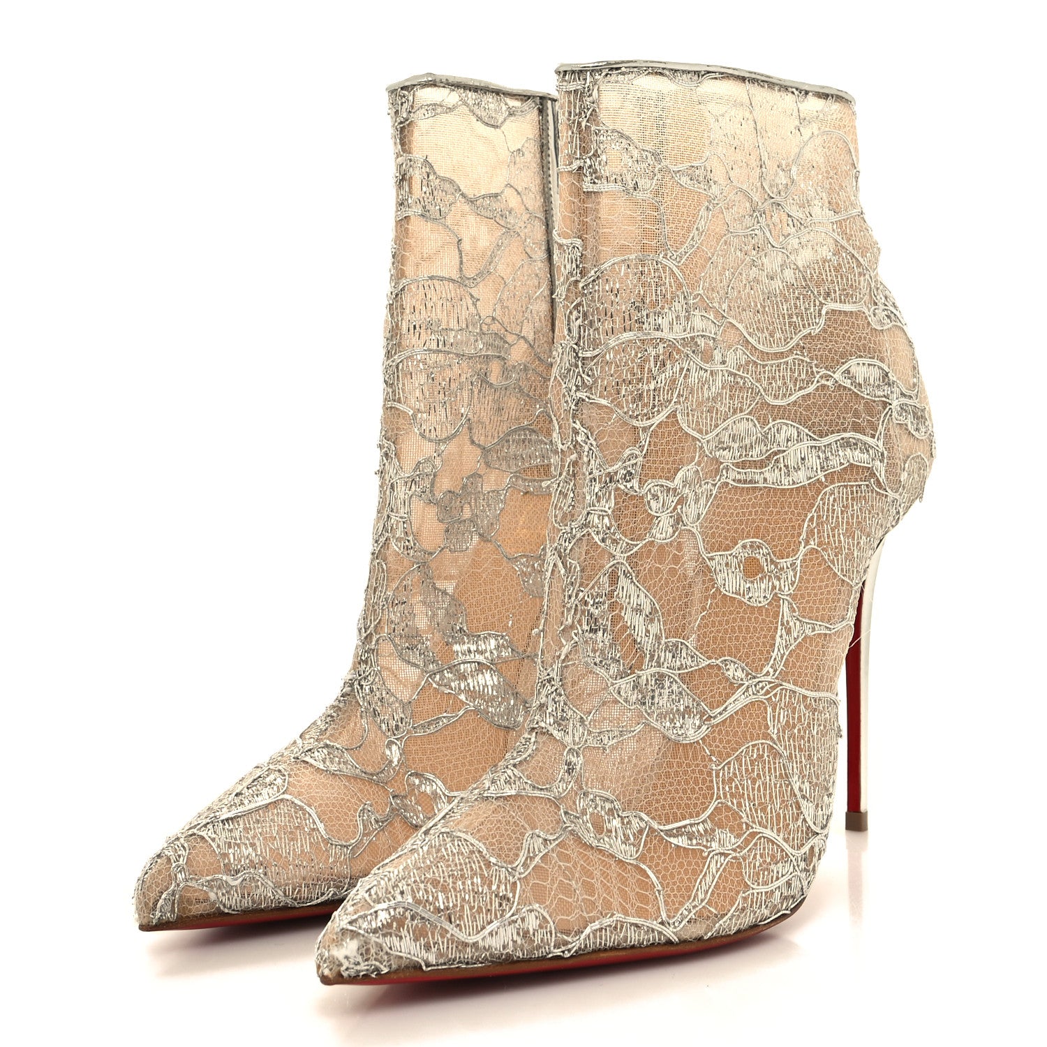 Christian Louboutin Lace Lurex Specchio Gipsybootie 100 Ankle Boots 39 Silver 3 of 10
