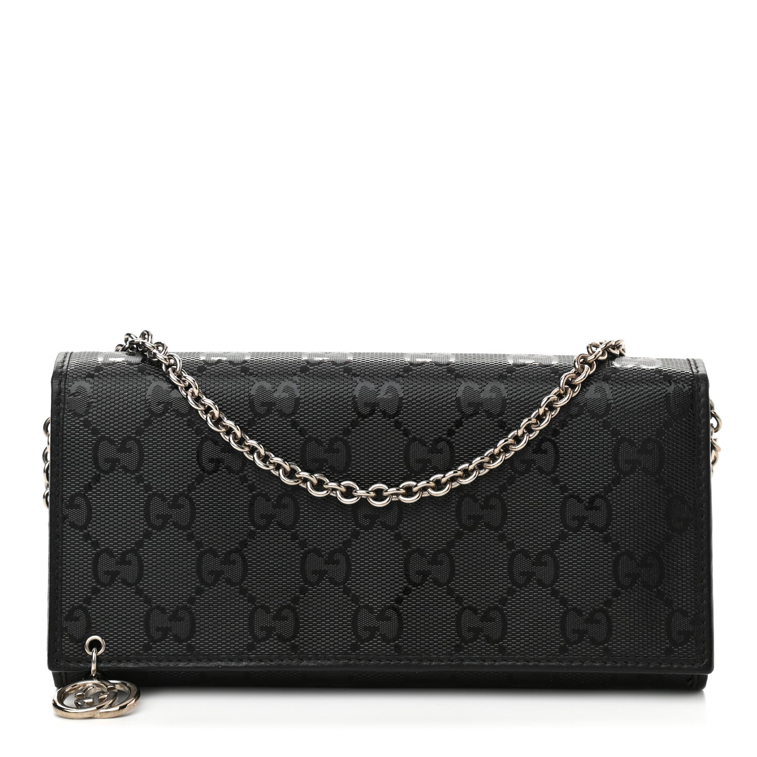 Gucci Imprime Monogram GG Pierce Chain Clutch Wallet Black 1 of 9