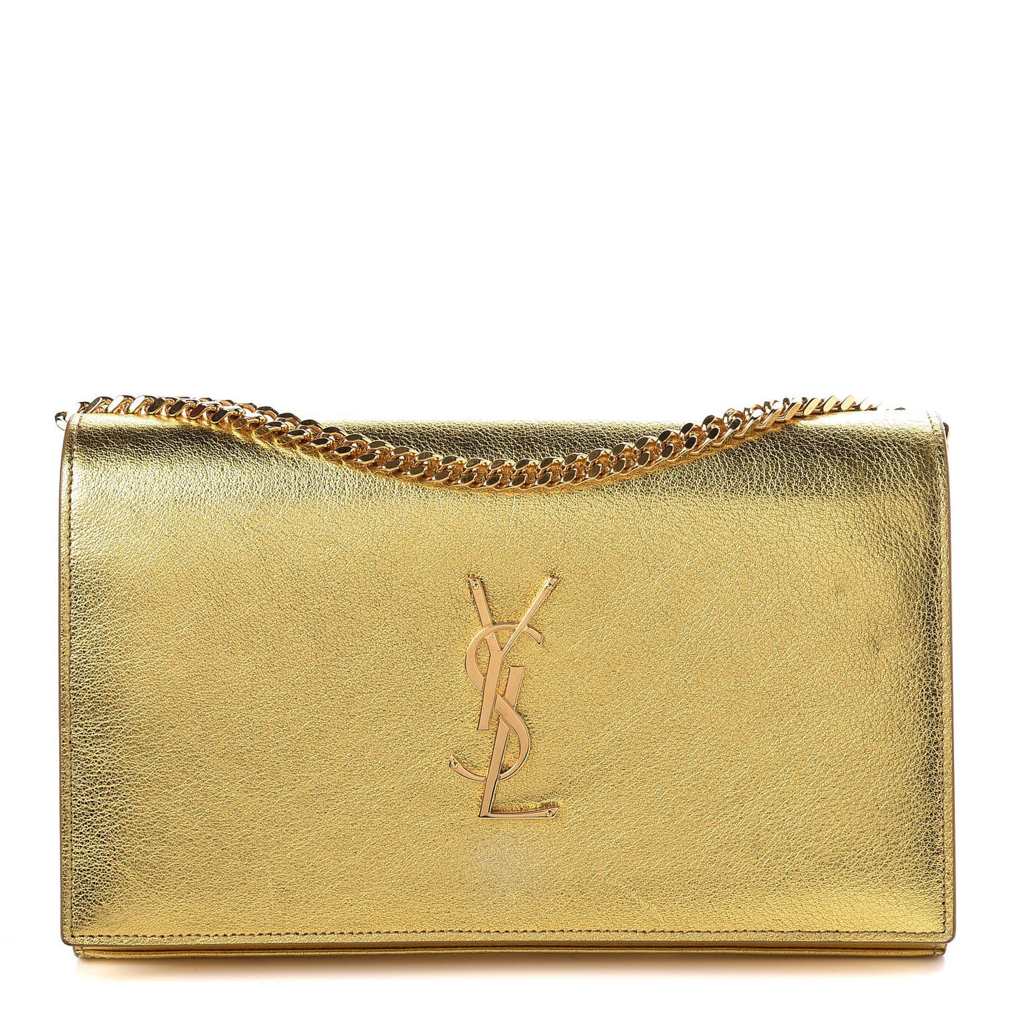 Metallic Calfskin Monogram Chain Wallet Gold