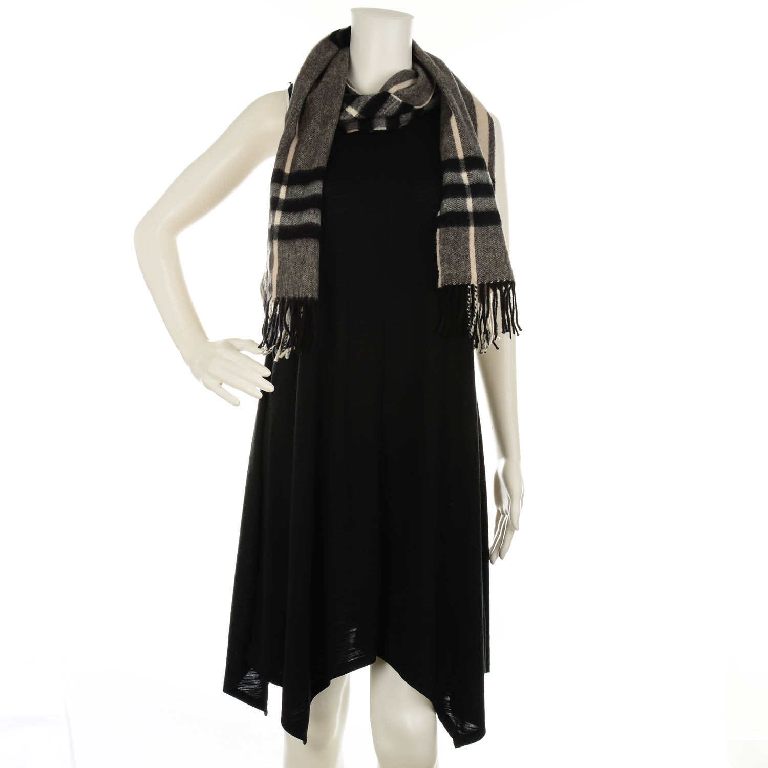 Burberry Cashmere Classic Check Fringe Scarf Mid Grey 2 of 4