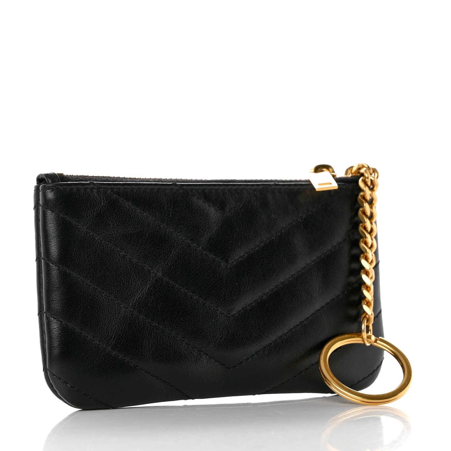Saint Laurent Calfskin Matelasse Monogram Key Pouch Black 3 of 8