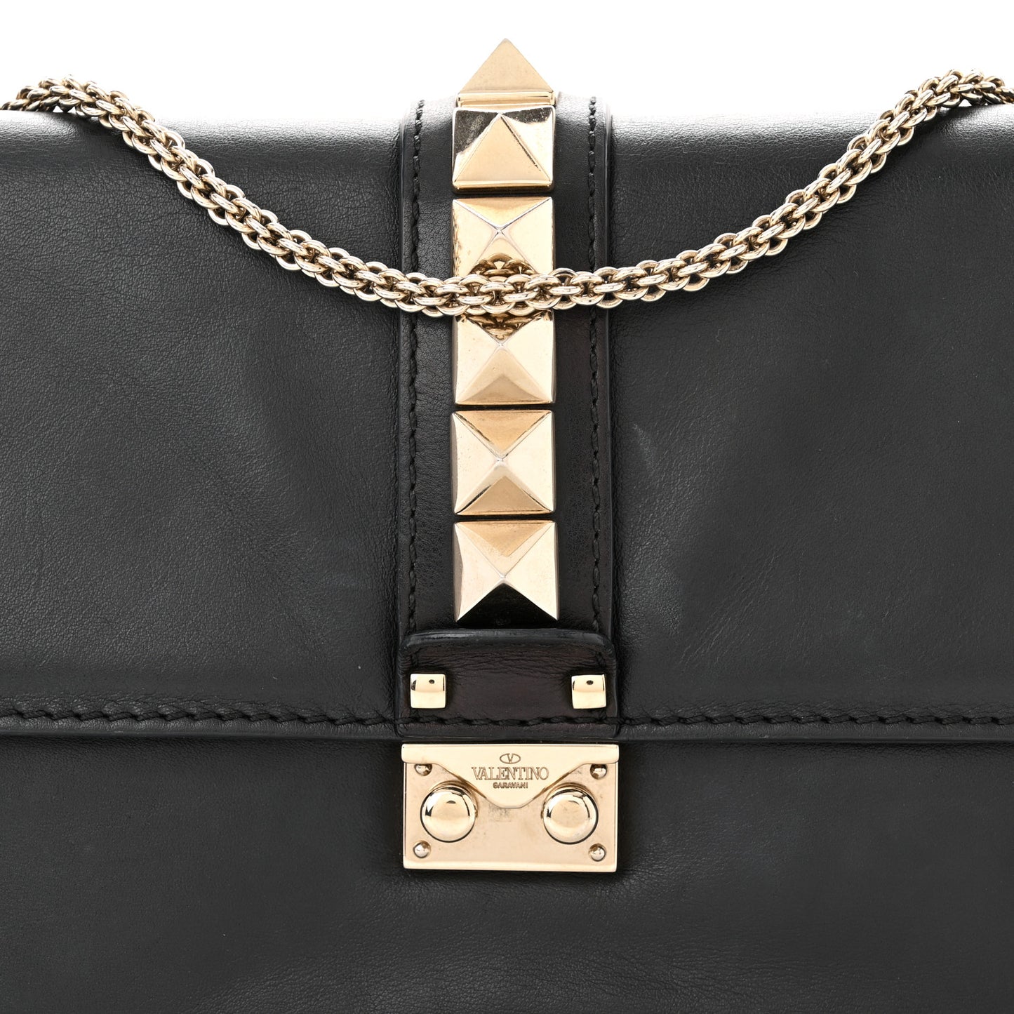 Vitello Medium Glam Lock Rockstud Flap Black