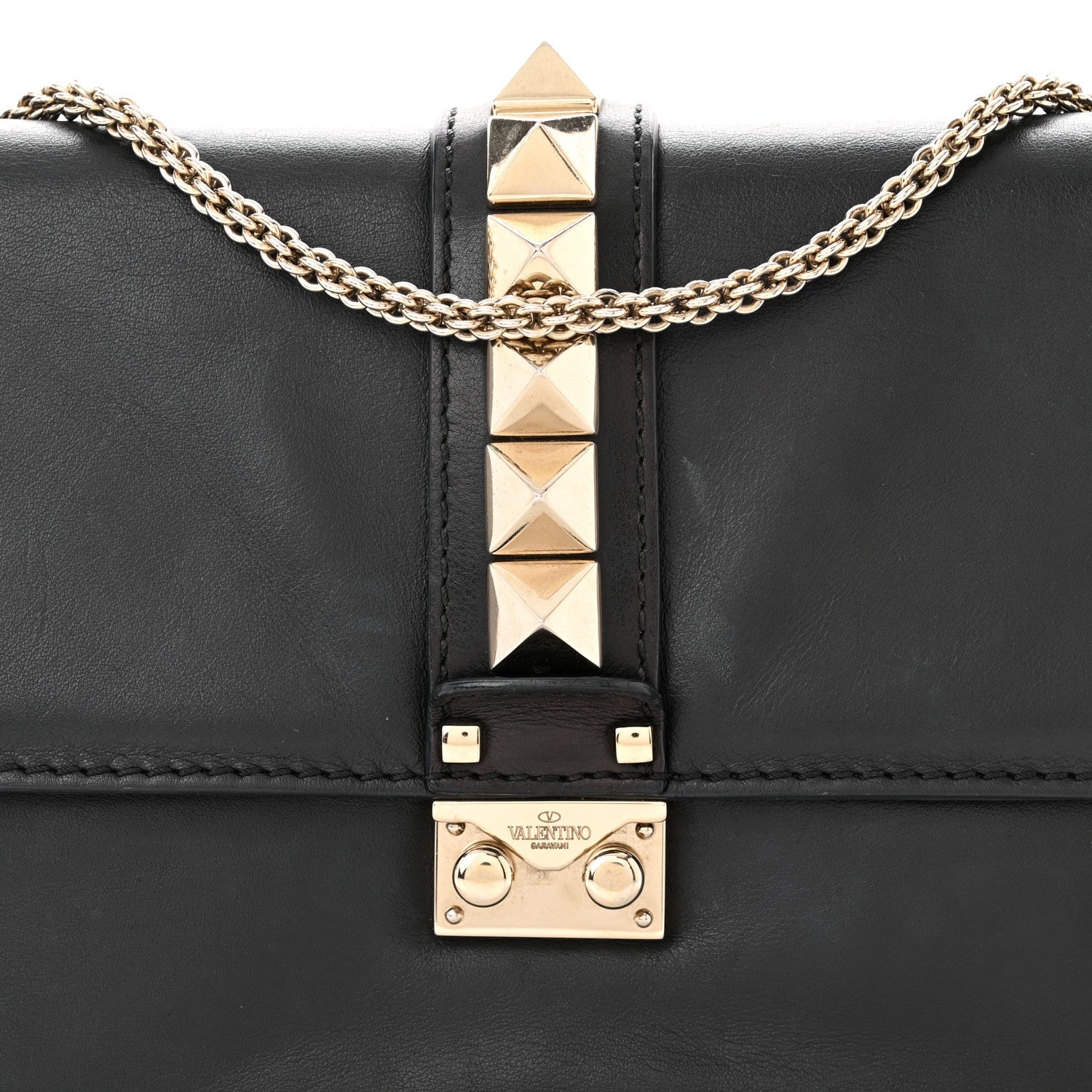 Valentino Garavani Vitello Medium Glam Lock Rockstud Flap Black 7 of 9