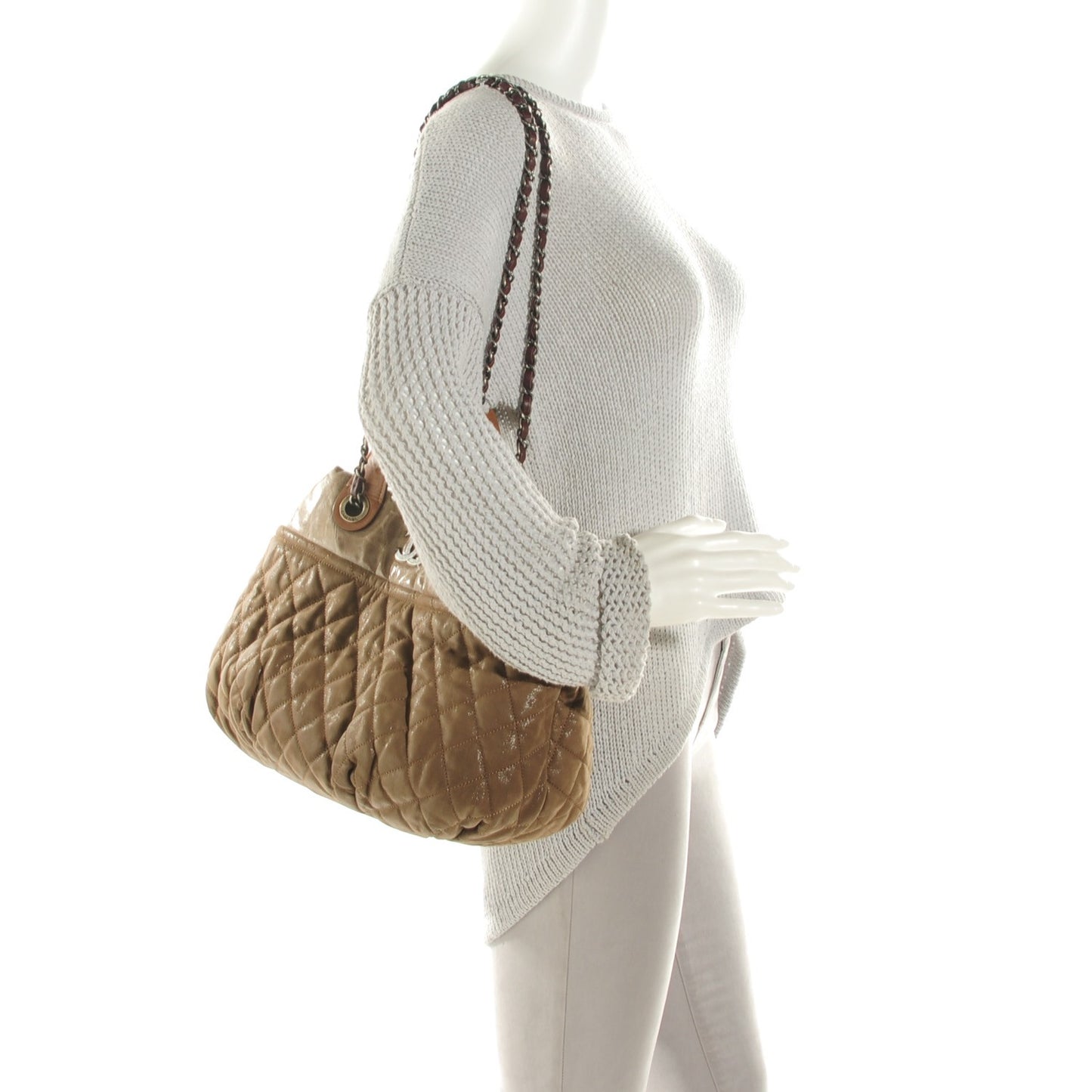 Iridescent Calfskin Small In The Mix Tote Light Brown
