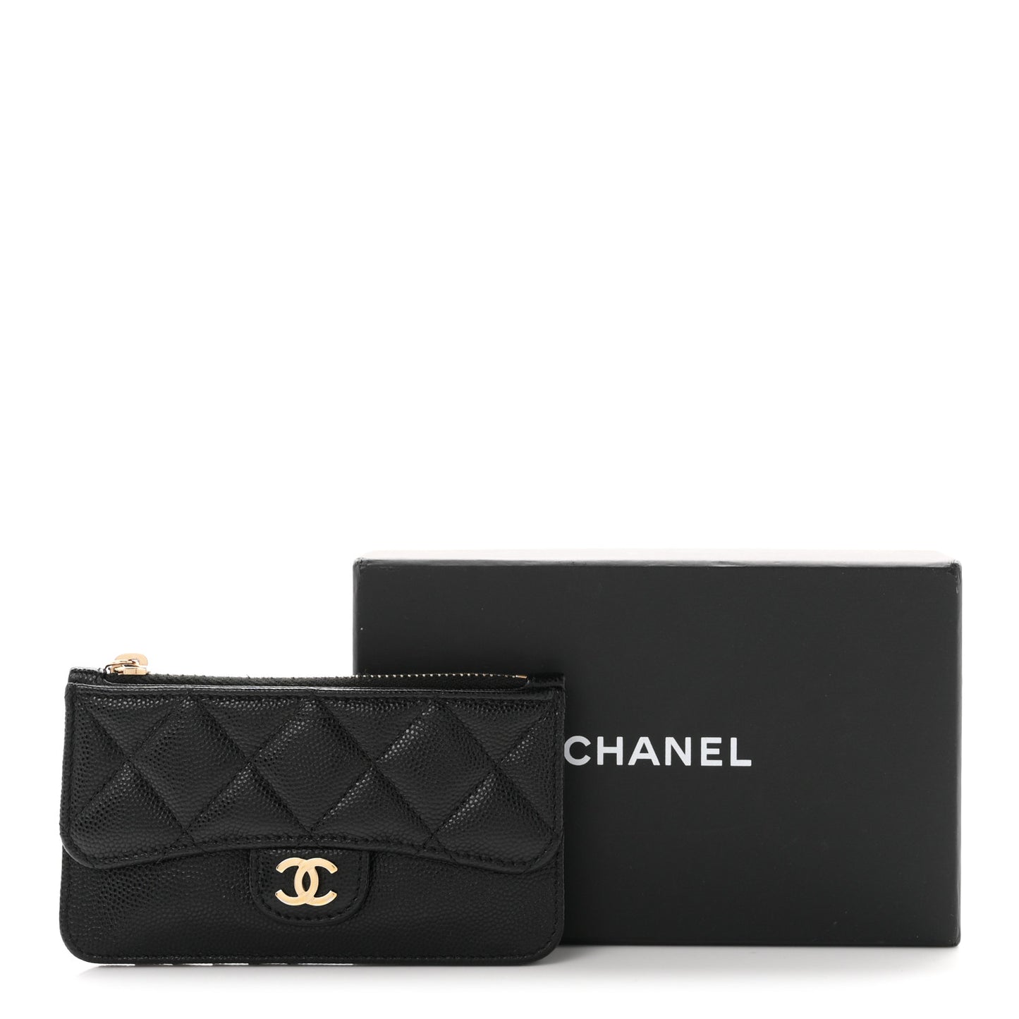 Caviar Quilted Flap Zip Card Holder Black
