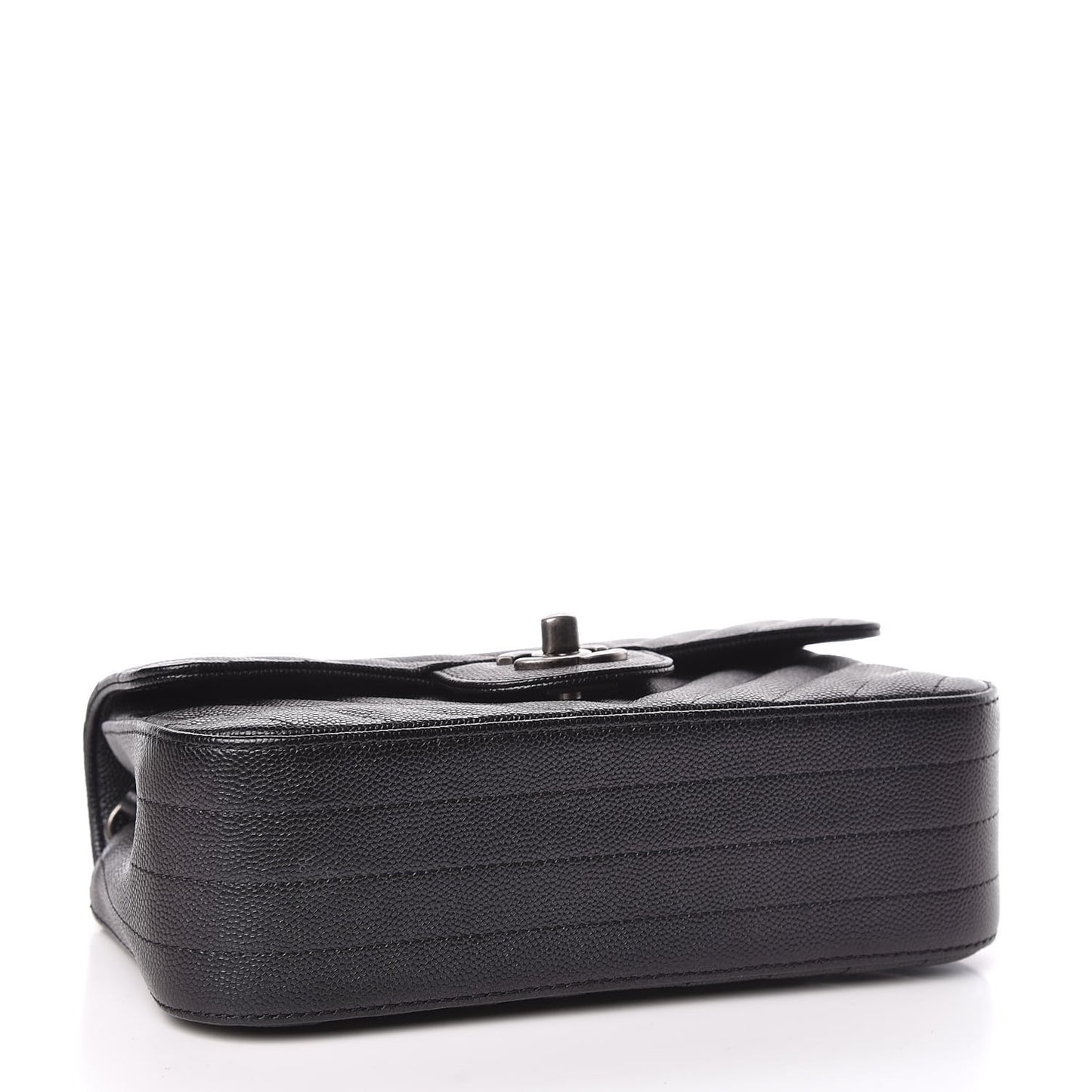 Iridescent Caviar Chevron Quilted Mini Rectangular Flap Black