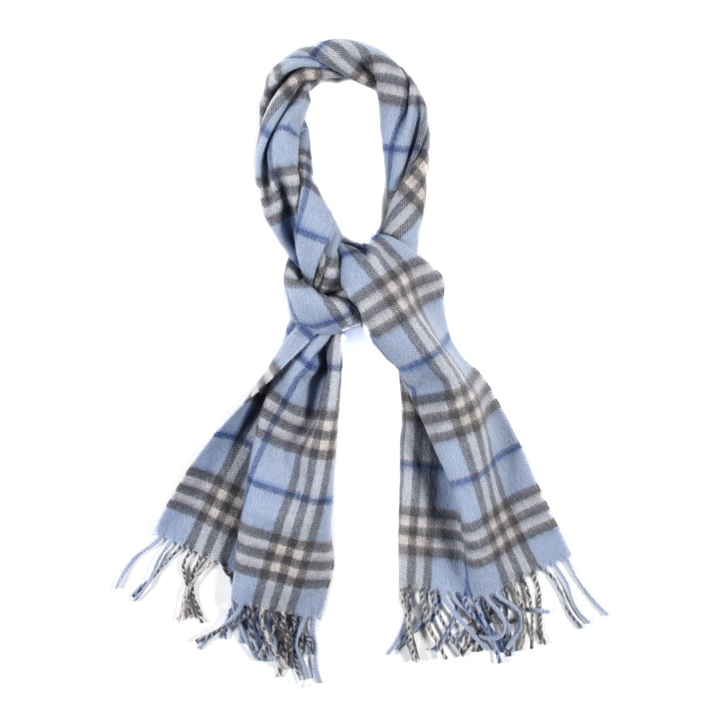 Cashmere House Check Fringe Scarf Light Blue