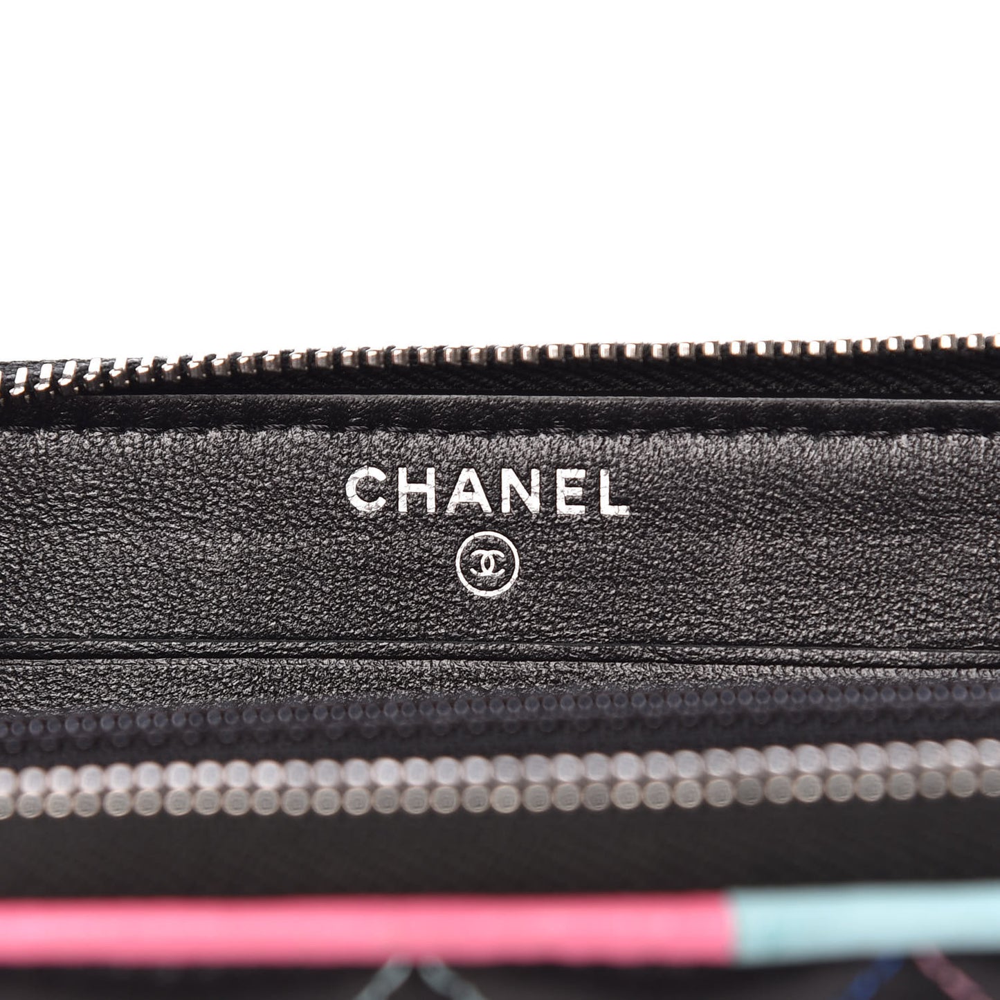 Lambskin Quilted Small Gusset Zip Around Wallet Black Pink Light Blue
