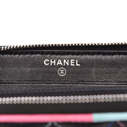 Chanel Lambskin Quilted Small Gusset Zip Around Wallet Black Pink Light Blue 6 of 15