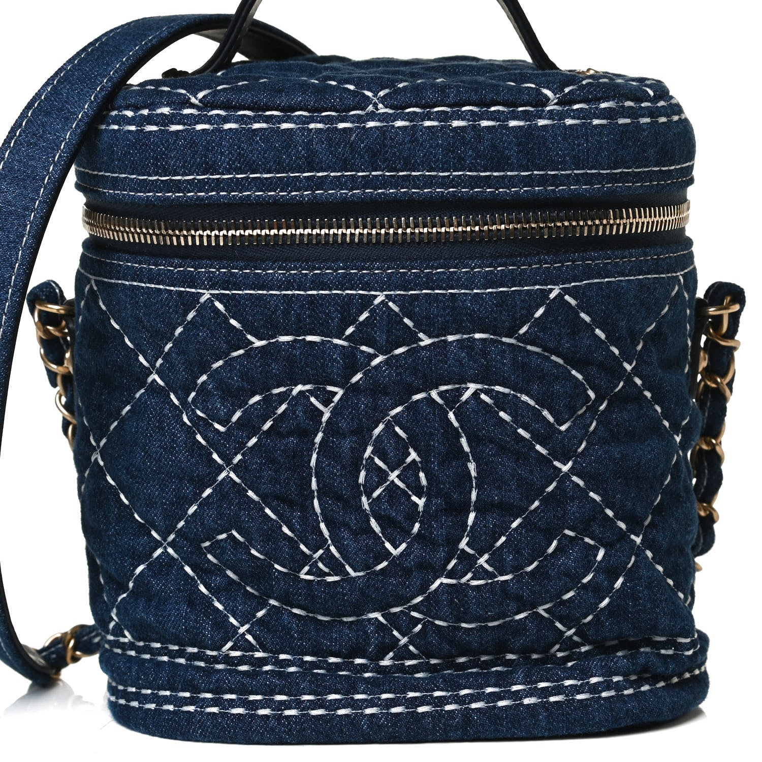 Chanel Denim Quilted Denim Trip Vanity Cosmetic Case Blue 7 of 11