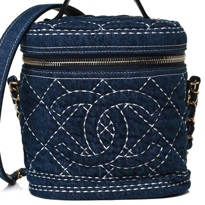 Chanel Denim Quilted Denim Trip Vanity Cosmetic Case Blue 7 of 11