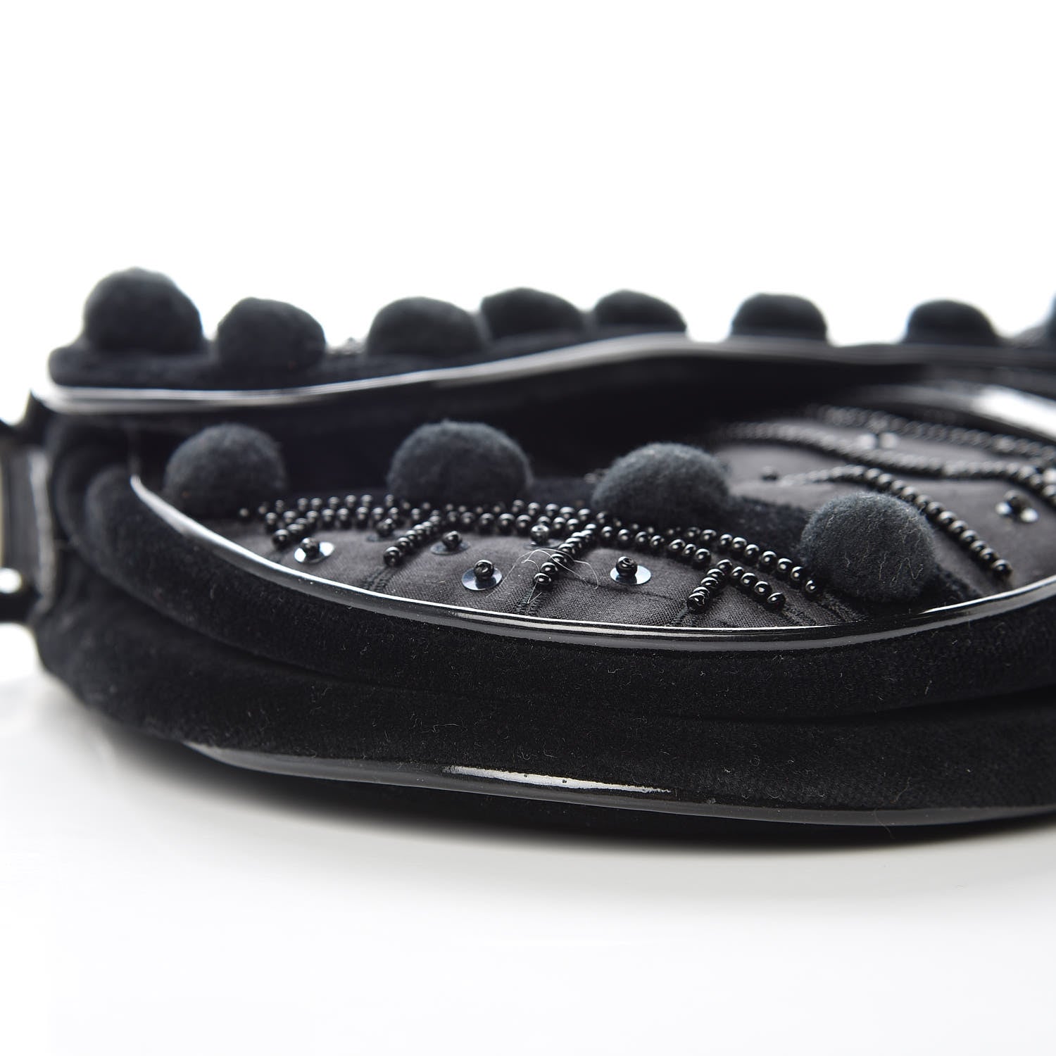 Christian Dior Velvet Nylon Pom Pom Saddle Bag Black 14 of 15