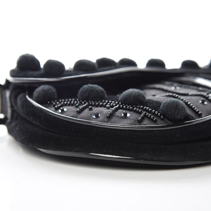 Christian Dior Velvet Nylon Pom Pom Saddle Bag Black 14 of 15