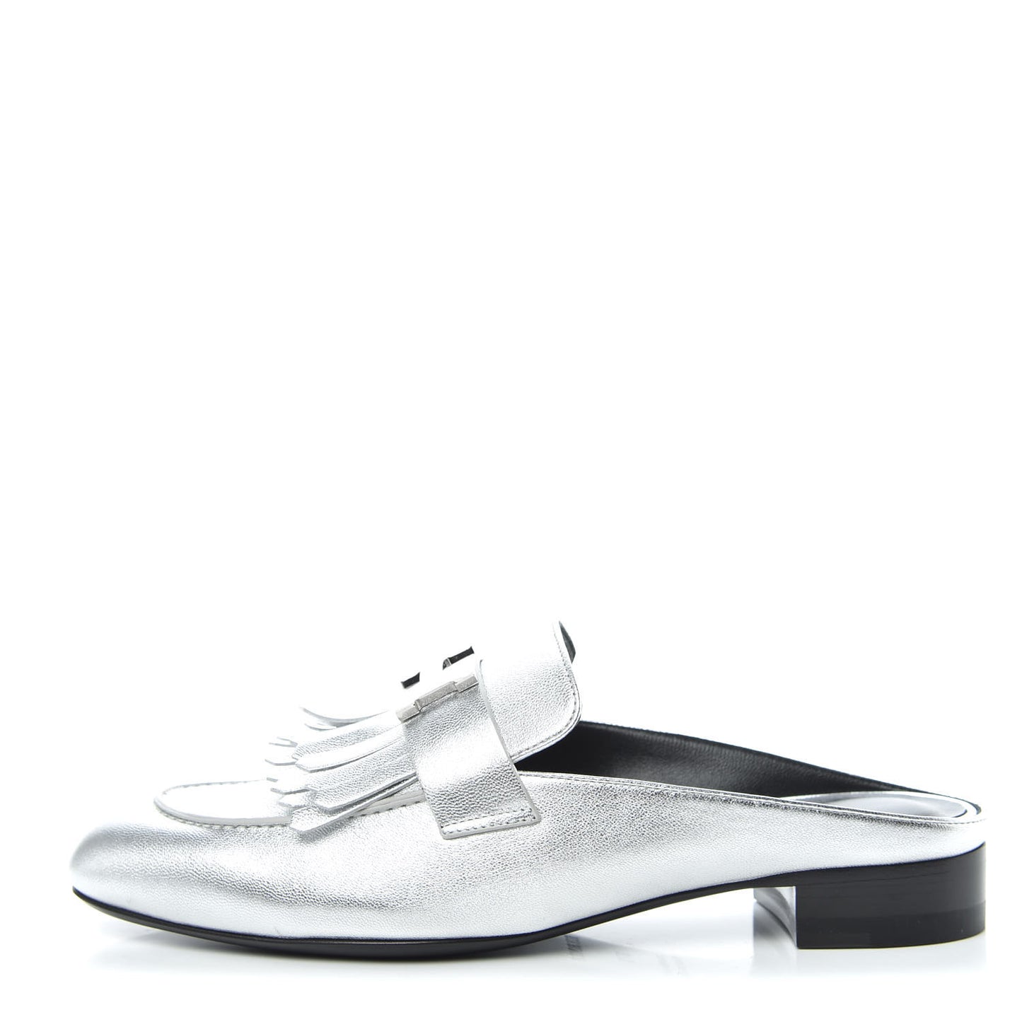 Metallic Goatskin Rivoli Mules 37.5 Gris Argente