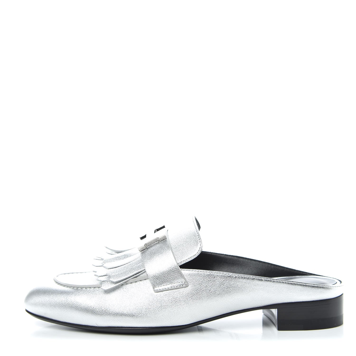 Hermes Metallic Goatskin Rivoli Mules 37.5 Gris Argente 1 of 9