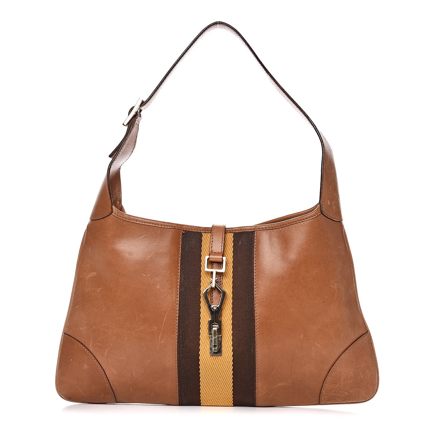 Calfskin Web Lobster Clasp Lock Jackie O Hobo Brown