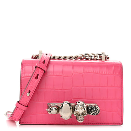 Alexander McQueen Calfskin Crocodile Embossed Knuckle Shoulder Bag Peony Pink 1 of 12