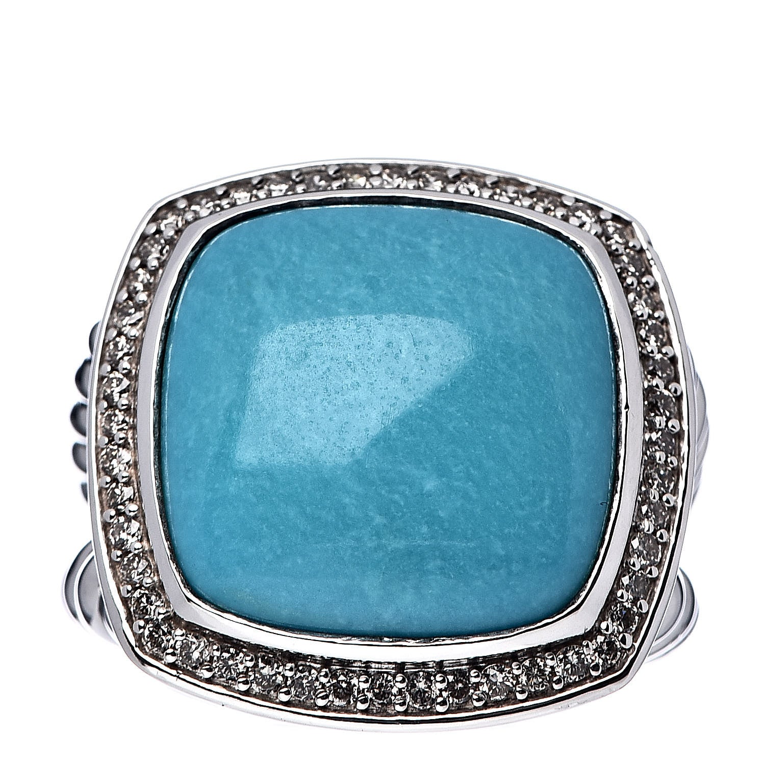 David Yurman Sterling Silver Diamond Turquoise 17mm Albion Ring 57 8 1 of 5