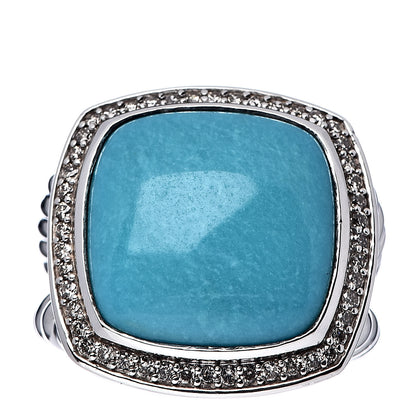 David Yurman Sterling Silver Diamond Turquoise 17mm Albion Ring 57 8 1 of 5