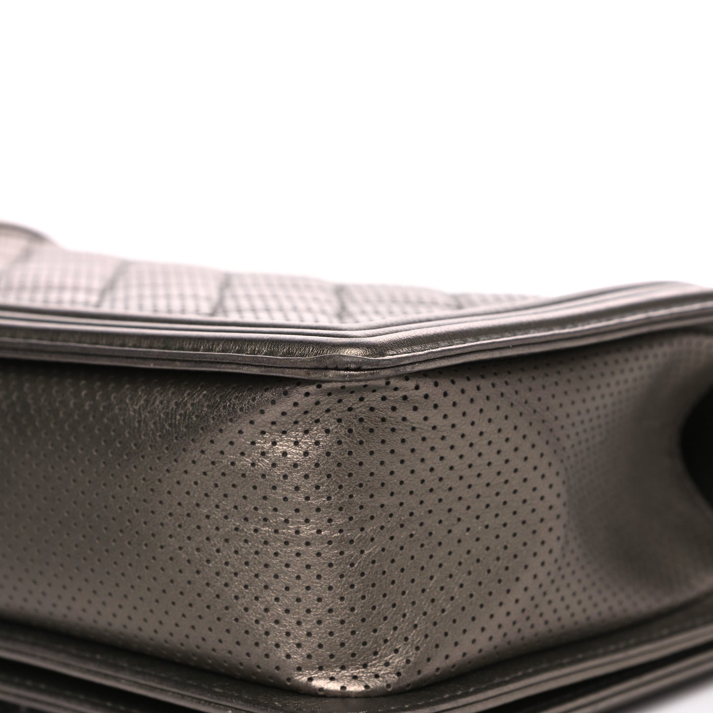 Metallic Lambskin Perforated New Medium Boy Flap Dark Silver