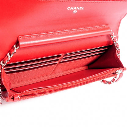 Chanel Lambskin Quilted Wallet On Chain WOC Red 7 of 8