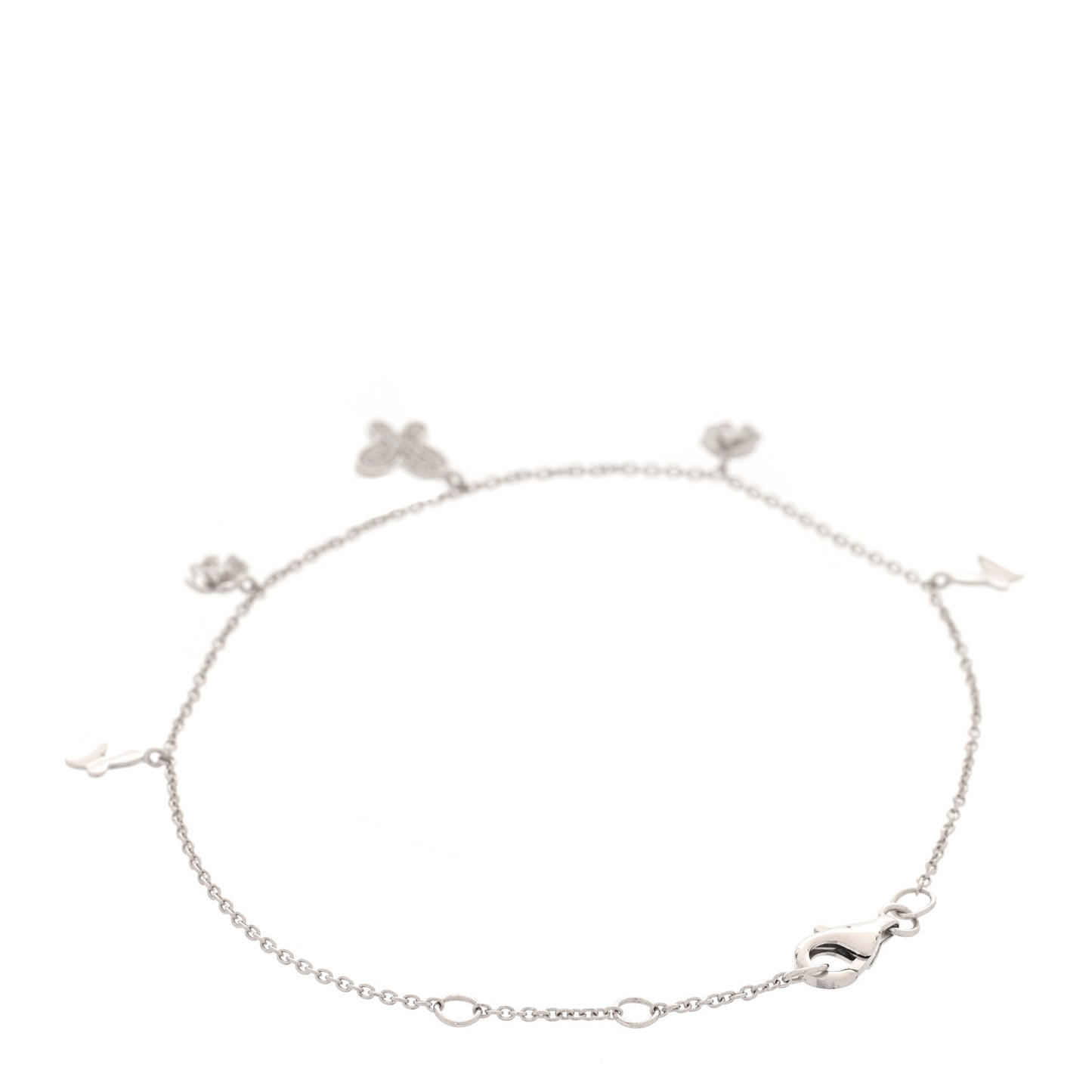 14K White Gold Diamond Butterfly Flower Charm Bracelet