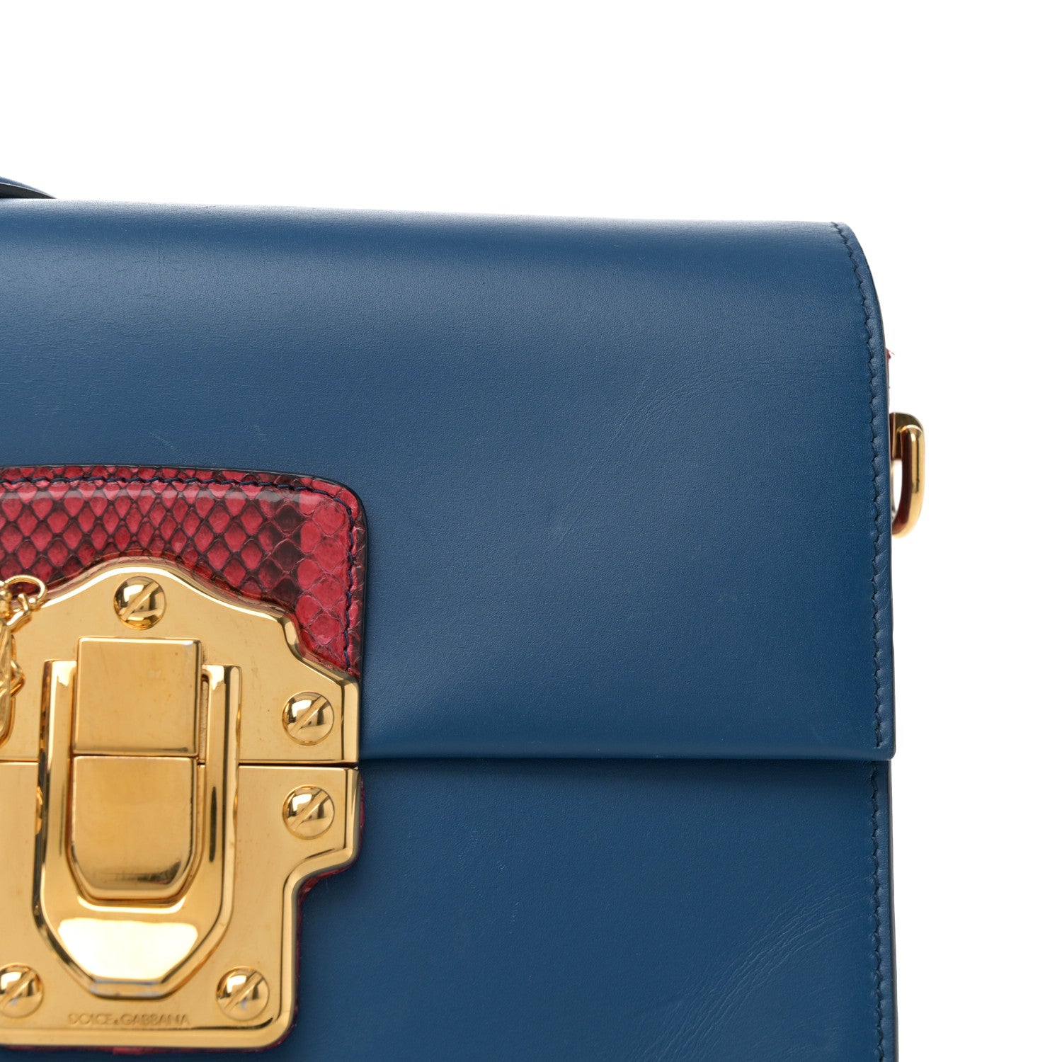 Dolce & Gabbana Calfskin Snakeskin Lucia Shoulder Bag Blue Red 13 of 15