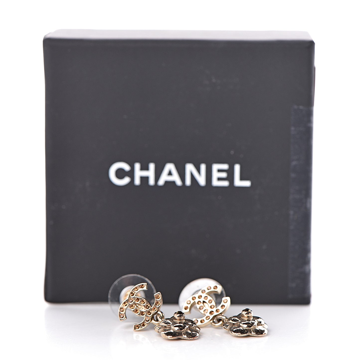 Crystal CC Camellia Drop Earrings Gold