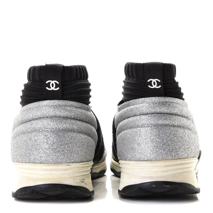 Chanel Glitter Stretch Fabric CC Sneakers 36.5 Black Silver 4 of 11