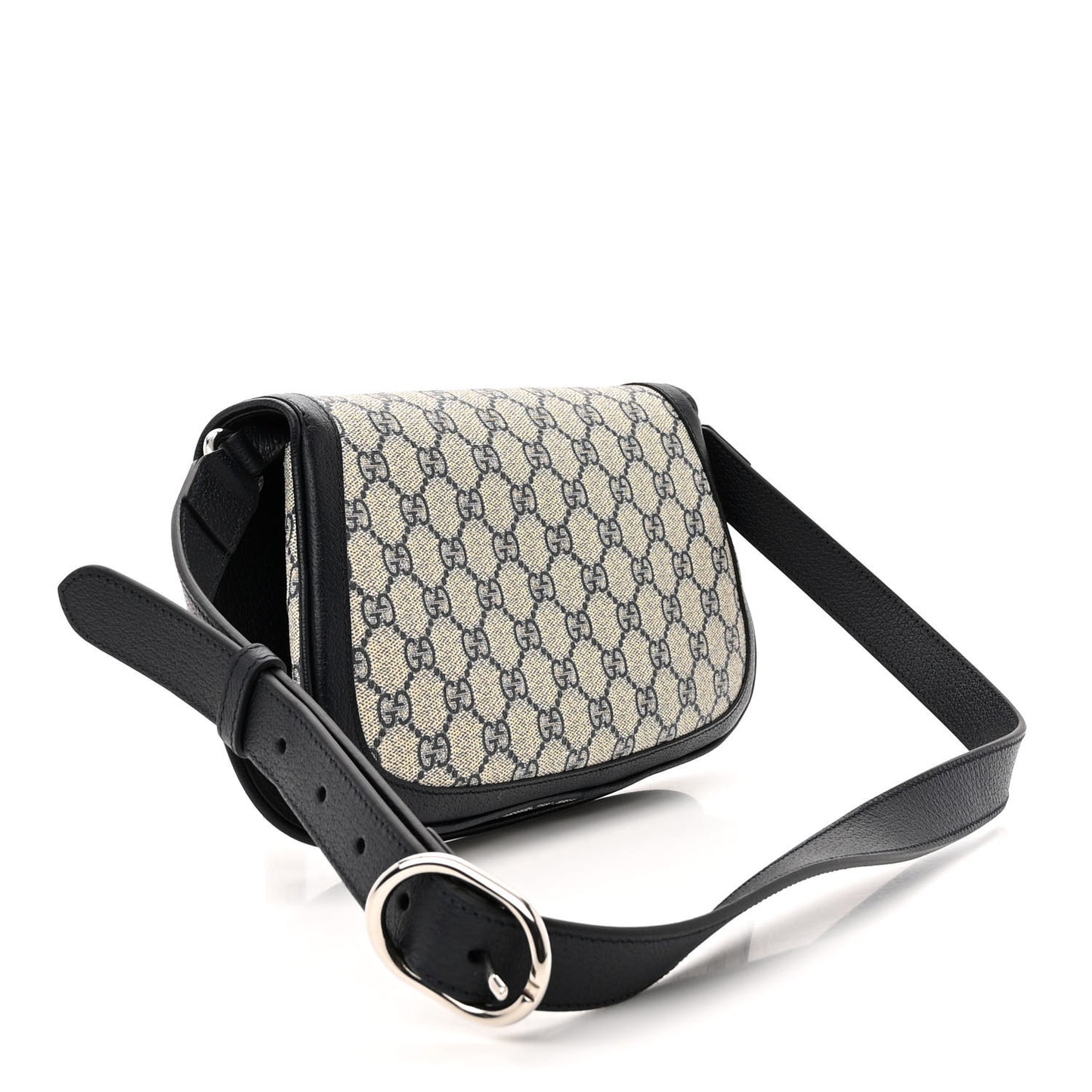 GG Supreme Monogram Textured Dollar Calfskin Blondie Chain Shoulder Flap Bag Beige Blue