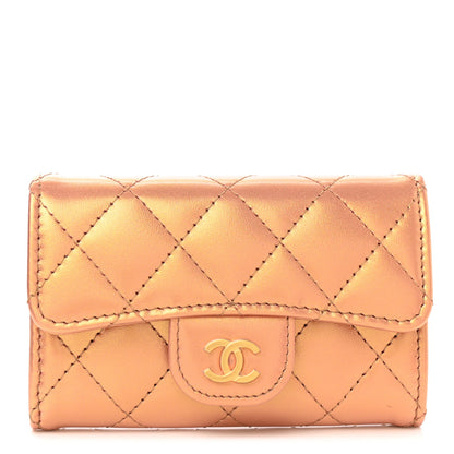 Chanel Metallic Lambskin Quilted Flap Card Holder Wallet Golden 1 of 8