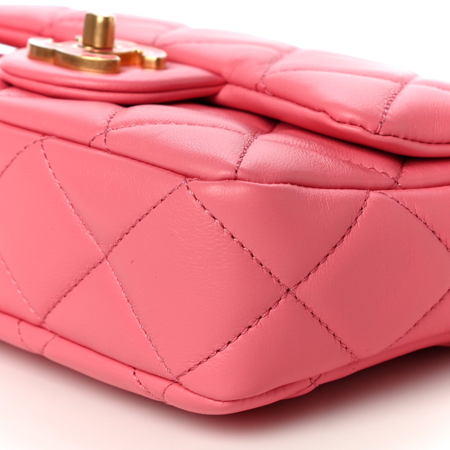 Lambskin Enamel Quilted Pending CC Mini Square Flap Pink