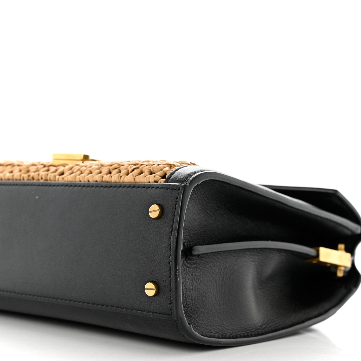 Saint Laurent Raffia Calfskin Mini Classic Monogram Cassandra Top Handle Black Natural 9 of 9