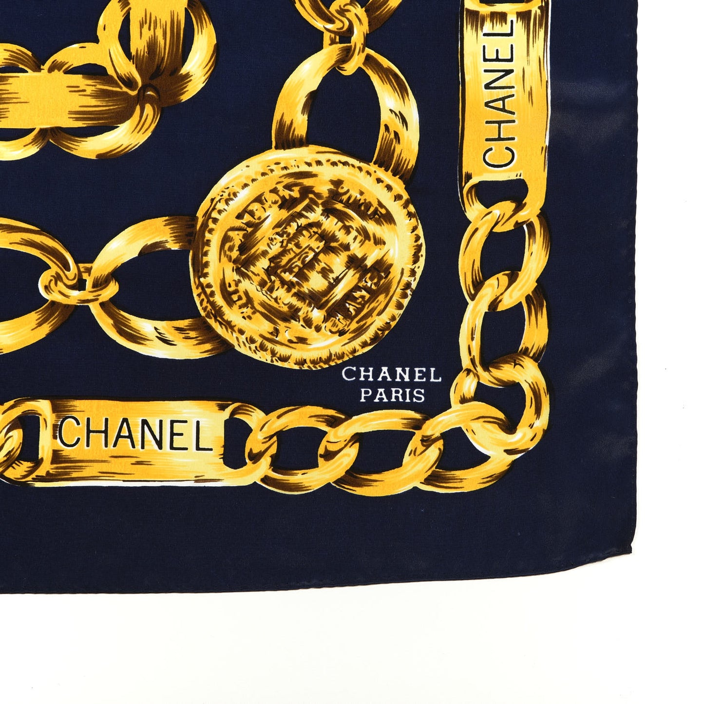 Silk CC Chain Square Scarf Navy