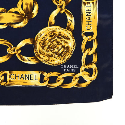 Chanel Silk CC Chain Square Scarf Navy 2 of 3