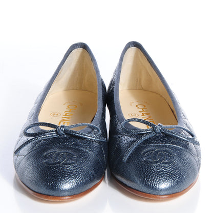 Chanel Metallic Caviar Cap Toe Ballerina Flats 36 Anthracite 2 of 7