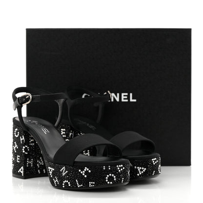 Chanel Grosgrain Strass Logo Platform Sandals 39 Black Silver 11 of 11