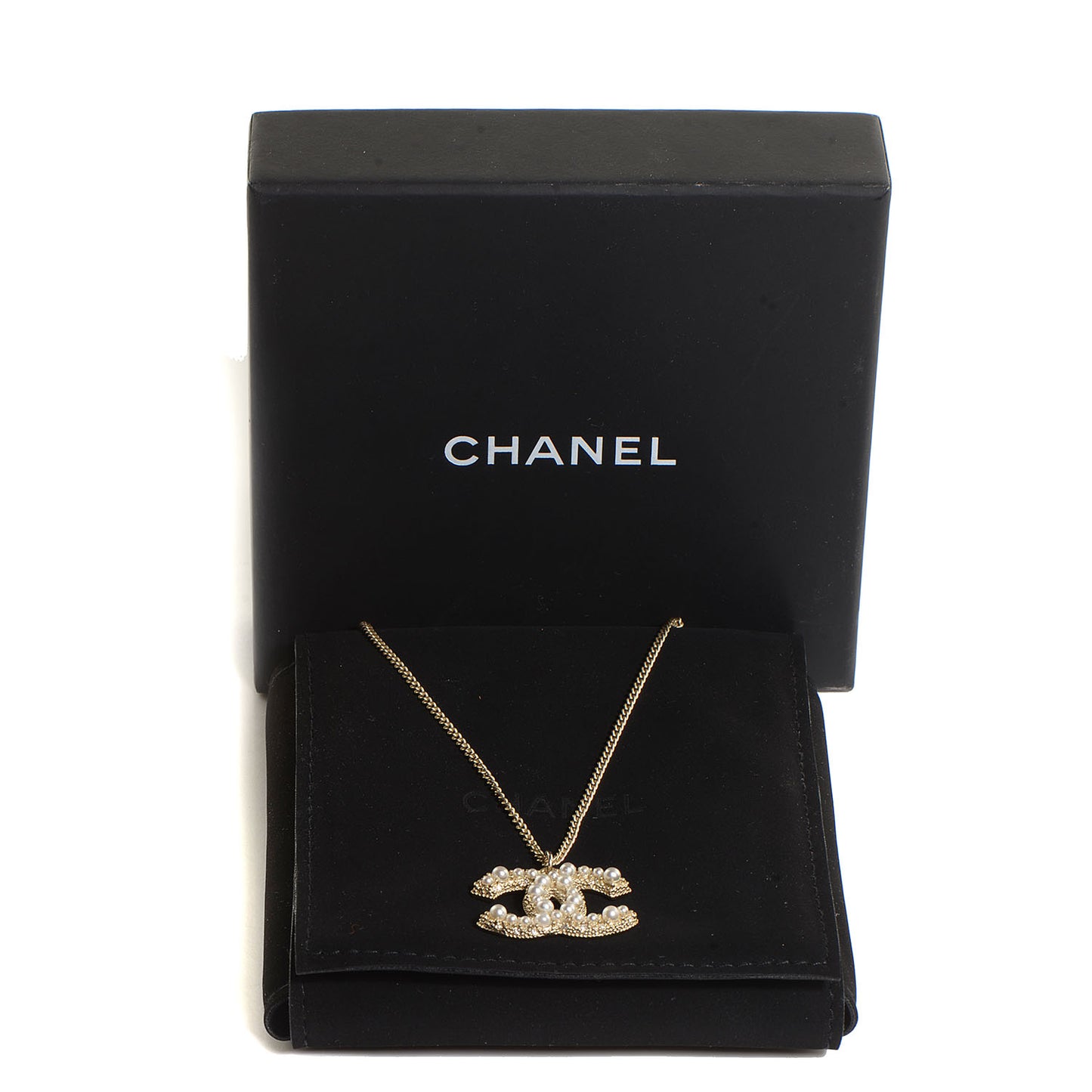 Pearl CC Pendant Necklace Gold